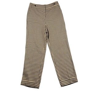Ann Taylor Houndstooth Wide Leg Cropped Pants Tan Black 10 High Rise Trousers
